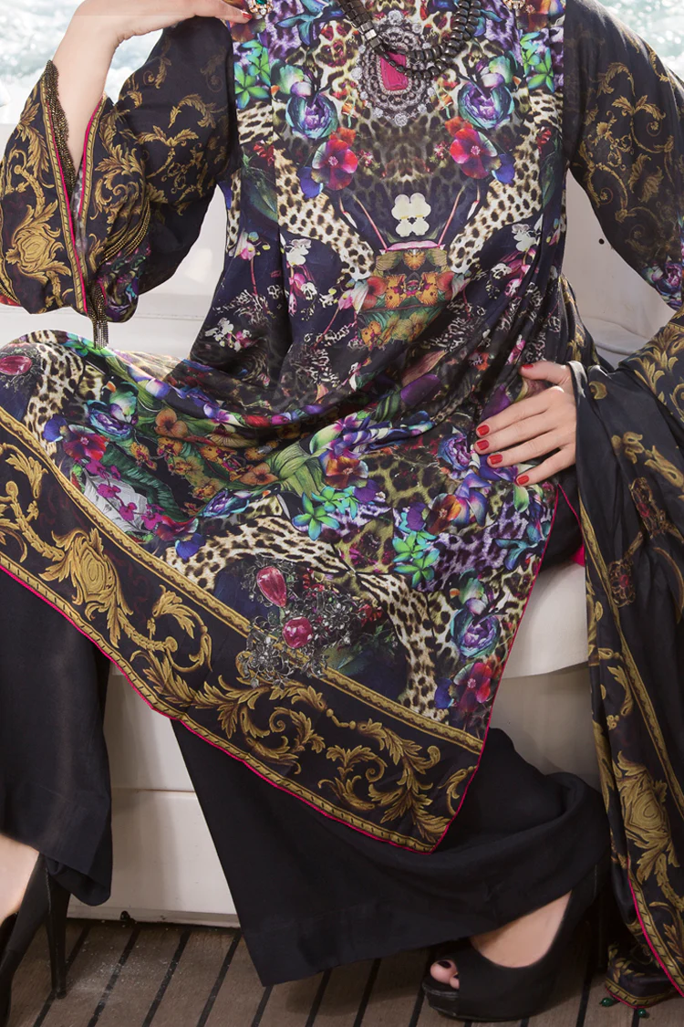 Black & golden Viscose 3Pc Stitched - ALP-463 - Image 2