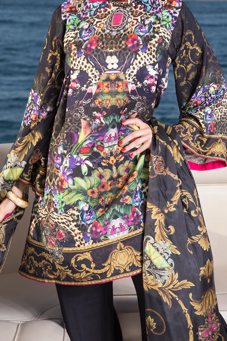 Black & golden Viscose 3Pc Stitched - ALP-463 - Image 3