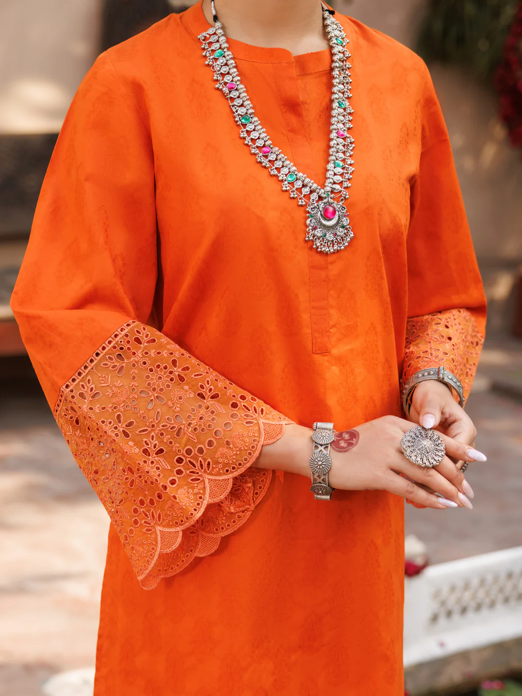 Orange Self Jacquard 2Pc Stitched - AL-2PS-LKS-1052 - Image 2