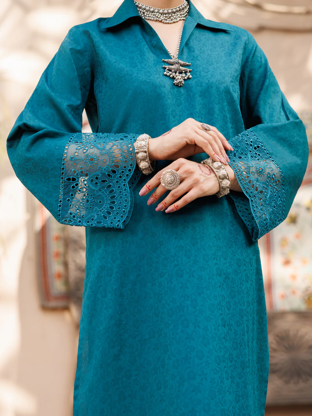Green Self Jacquard 2Pc Stitched - AL-2PS-LKS-1053 - Image 2