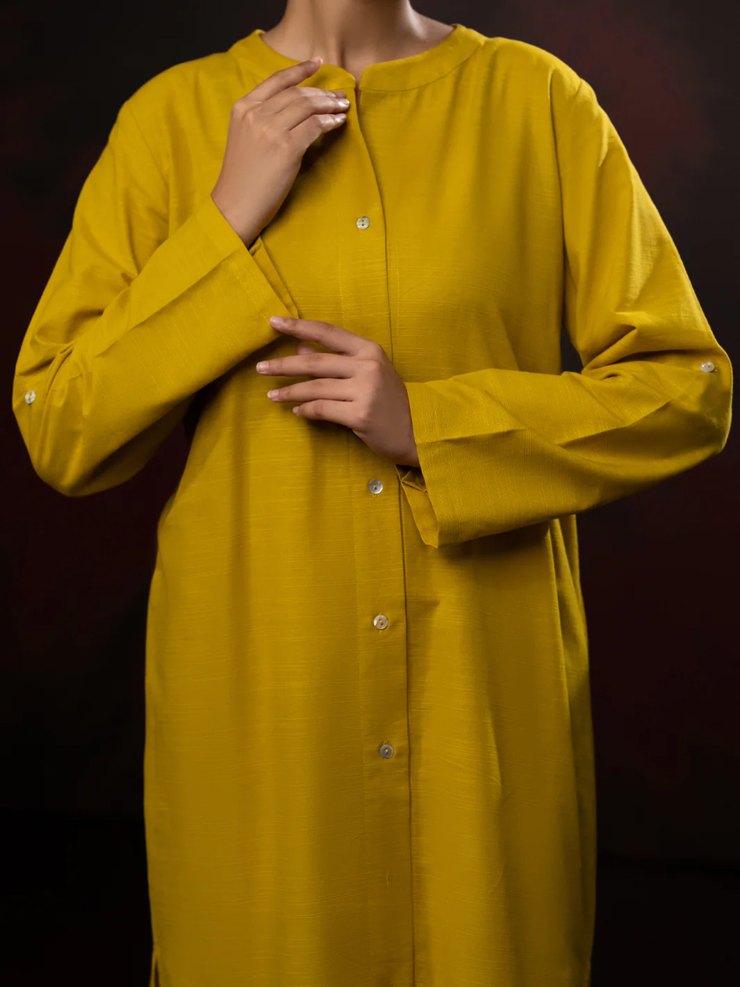 Mustard Light Slub Khaddar 2Pc Stitched - AL-2PS-LKS-1083 - Image 3