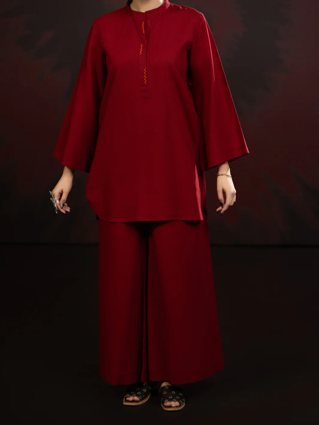 Red Light Slub Khaddar 2Pc Stitched - AL-2PS-LKS-1088