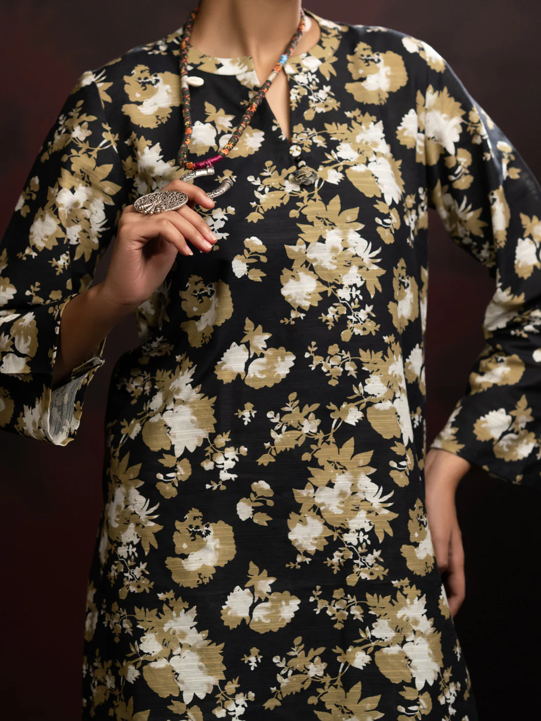 Black Slub Khaddar 2Pc Stitched - AL-2PS-LKS-1095 - Image 2