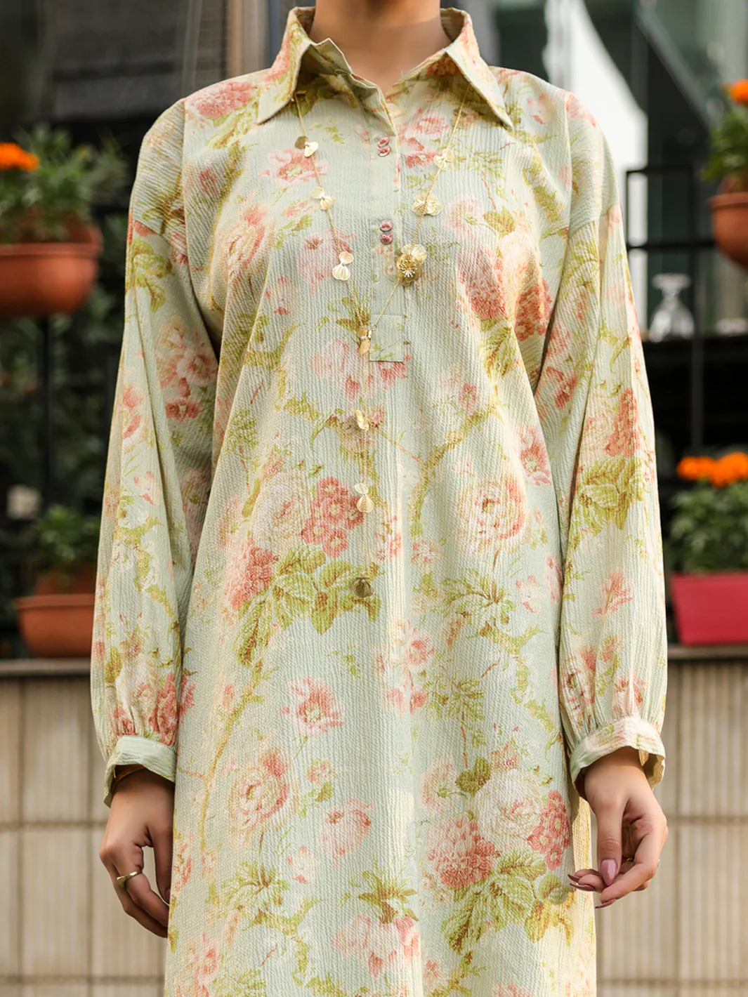 Beige Seersucker 2Pc Stitched - AL-2PS-LKS-1131 - Image 2