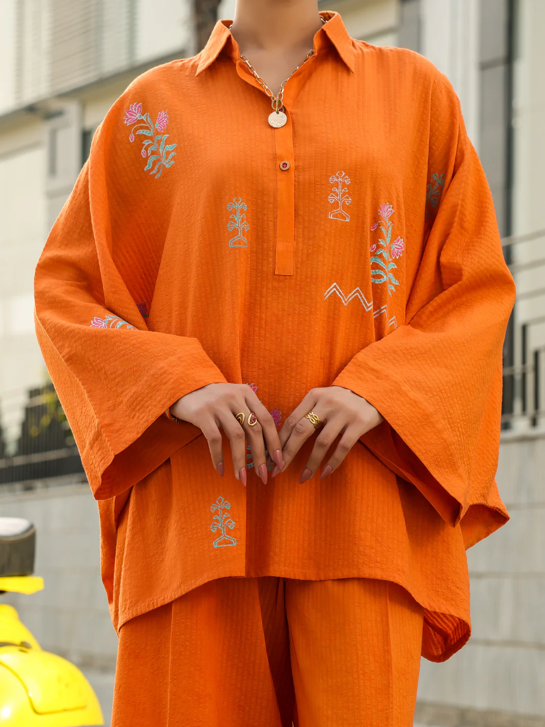 Orange Seersucker Stitched 2Pc - AL-2PS-LKS-1134 - Image 2