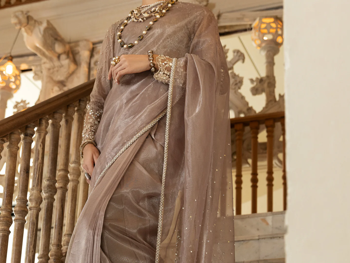 Beige Shimmer Net 2Pc Formal Unstitched - AL-2PS-LS-UN-355 - Image 5