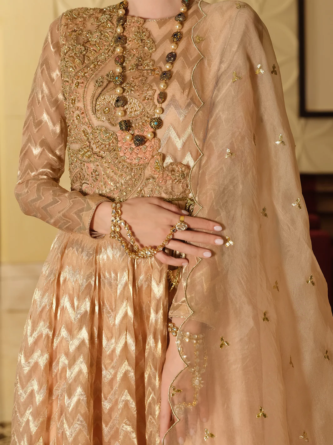 Peach Organza 3 Piece Formal - AL-3PS-LS-291 - Image 2