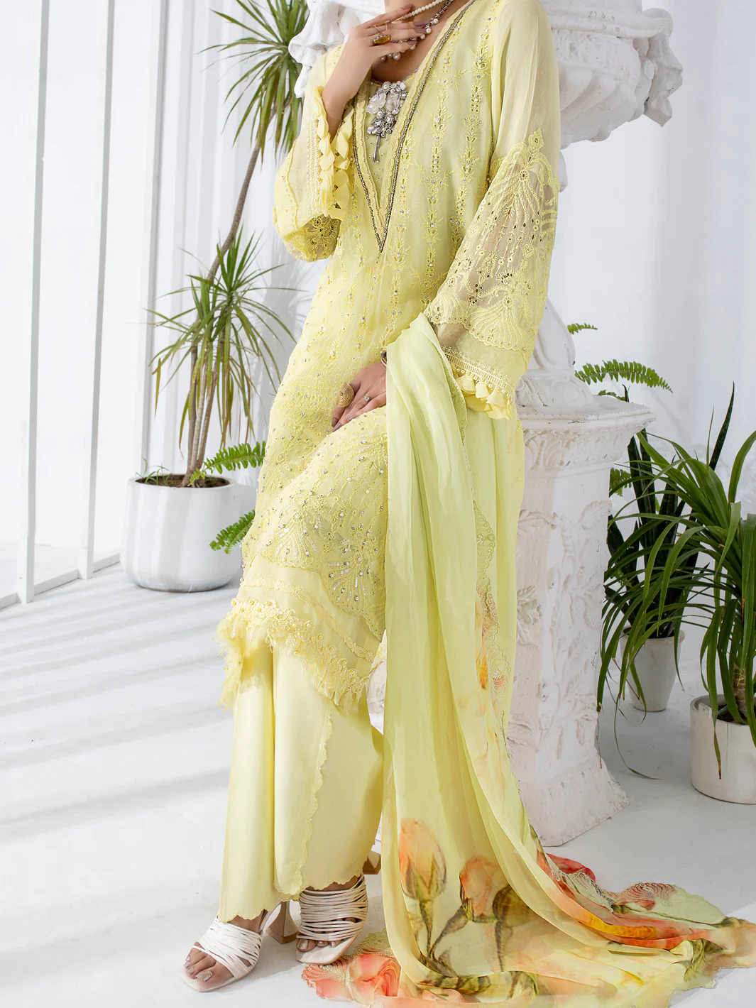 Lime Bemberg Chiffon 3 Piece Formal Stitched - AL-3PS-LS-309