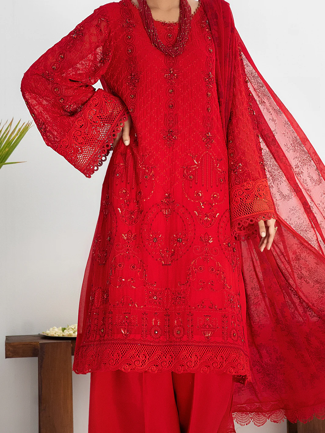 Red Bemberg Chiffon 3 Piece Formal Stitched - AL-3PS-LS-312 - Image 3
