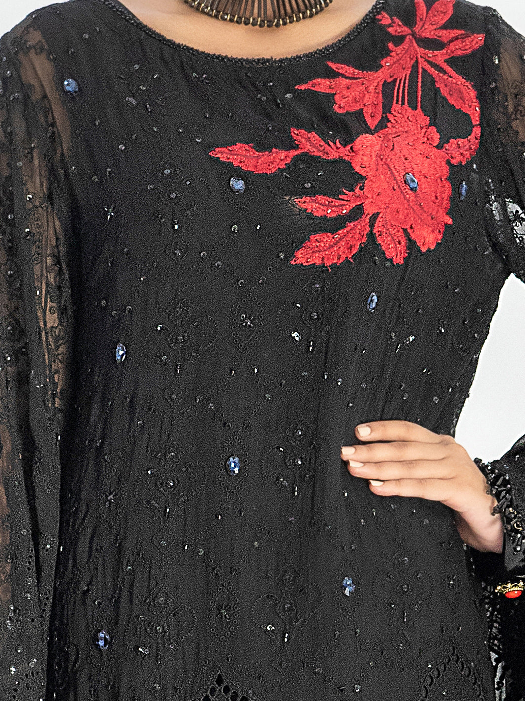 Black Bemberg Chiffon 3 Piece Formal Stitched - AL-3PS-LS-313 - Image 2
