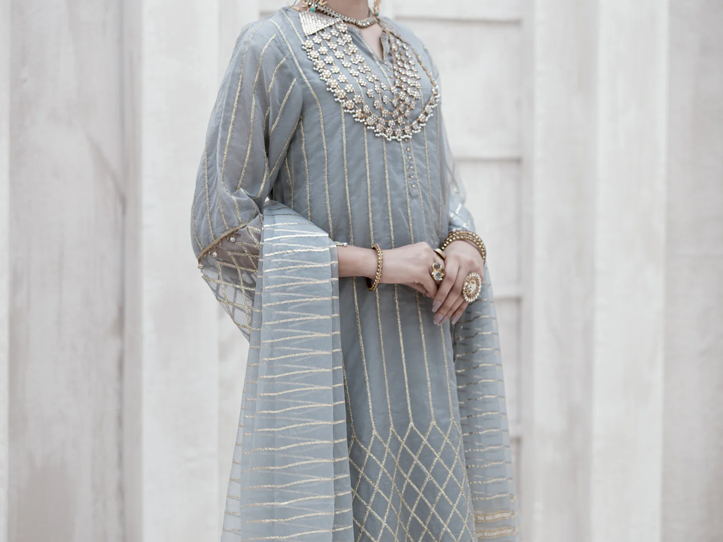 Grey Organza 3 Piece Formal Stitched - AL-3PS-LS-315 - Image 2