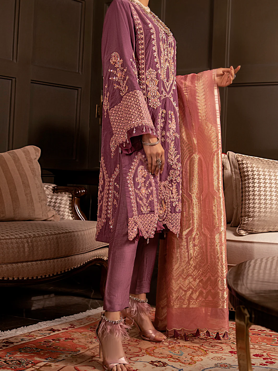 Light Purple Velvet 3Pc Formal Stitched - AL-3PS-LS-343 - Image 2