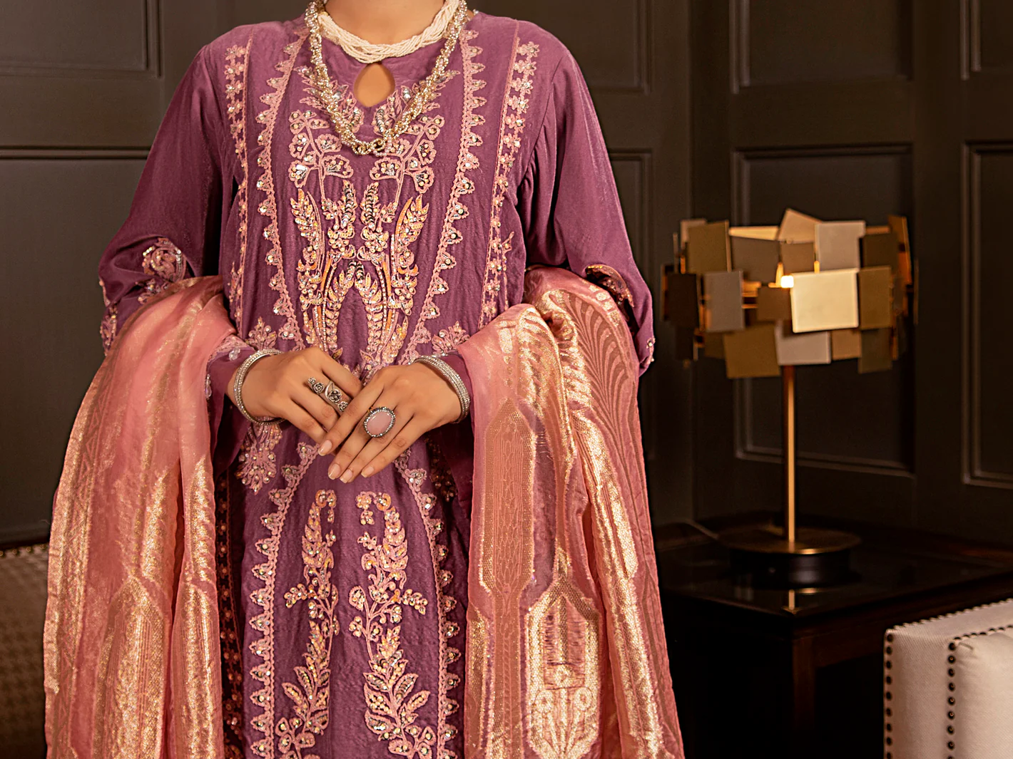 Light Purple Velvet 3Pc Formal Stitched - AL-3PS-LS-343 - Image 5