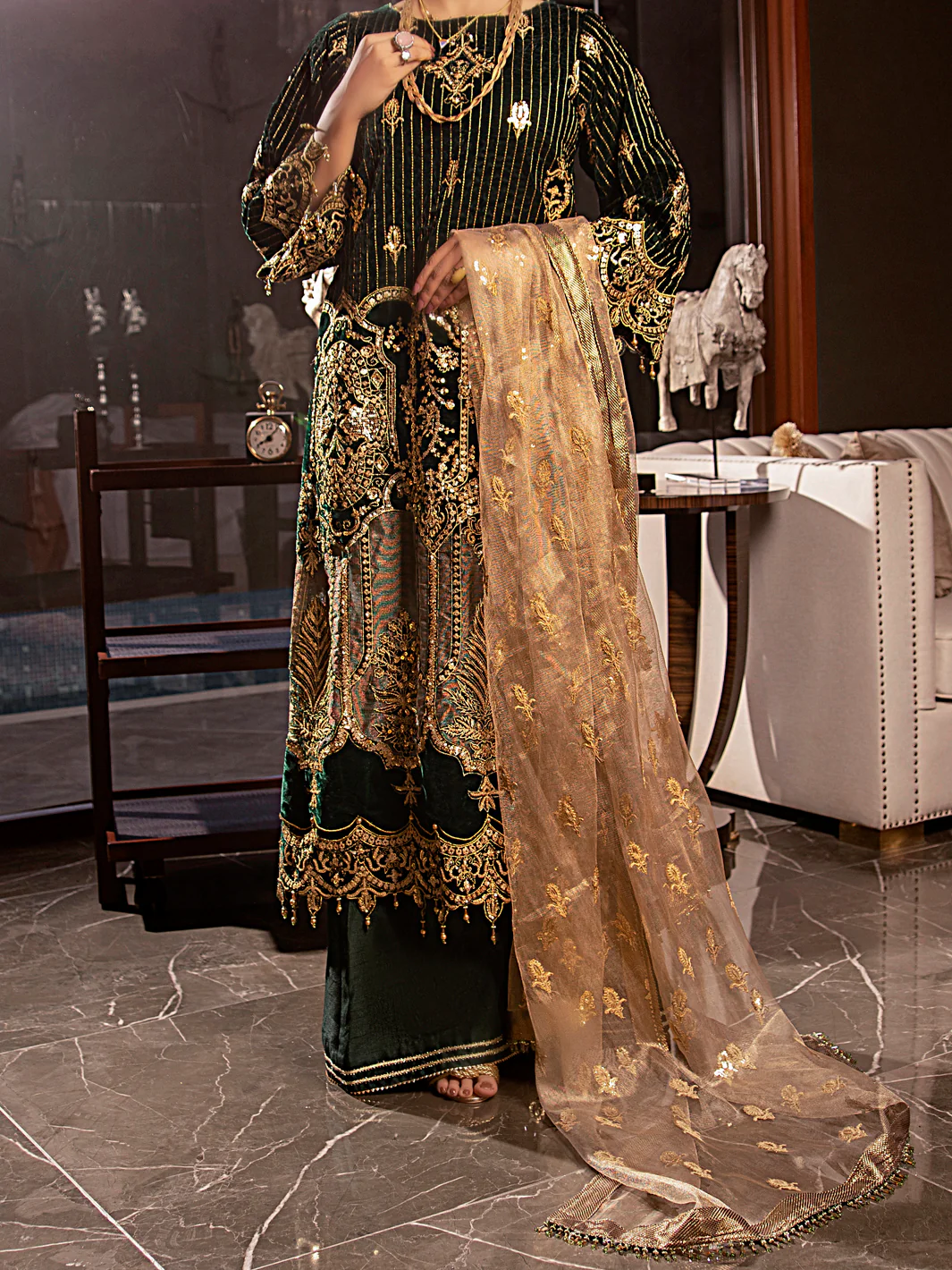 Green Velvet 3Pc Formal Stitched - AL-3PS-LS-344 - Image 6