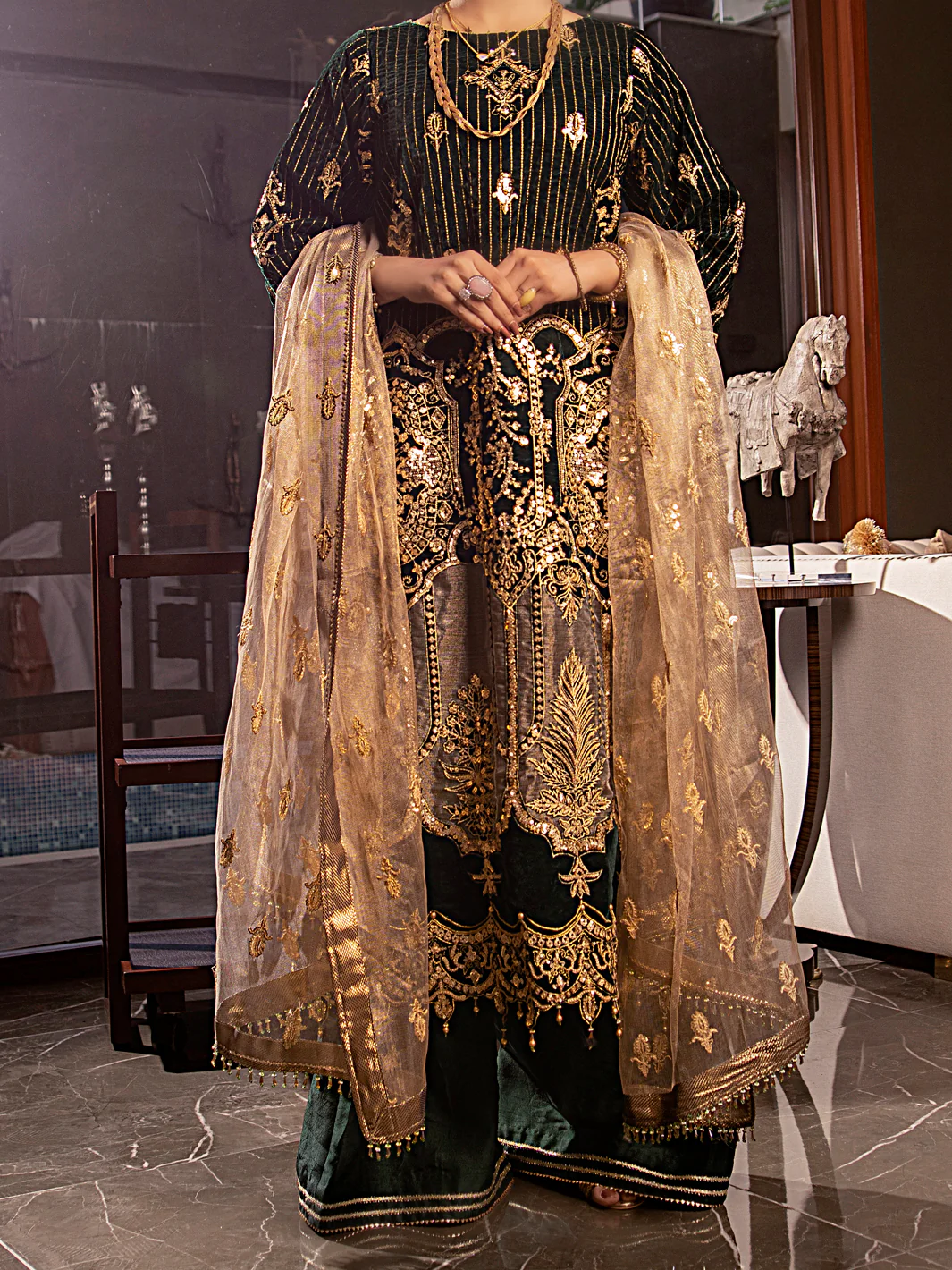 Green Velvet 3Pc Formal Stitched - AL-3PS-LS-344 - Image 7
