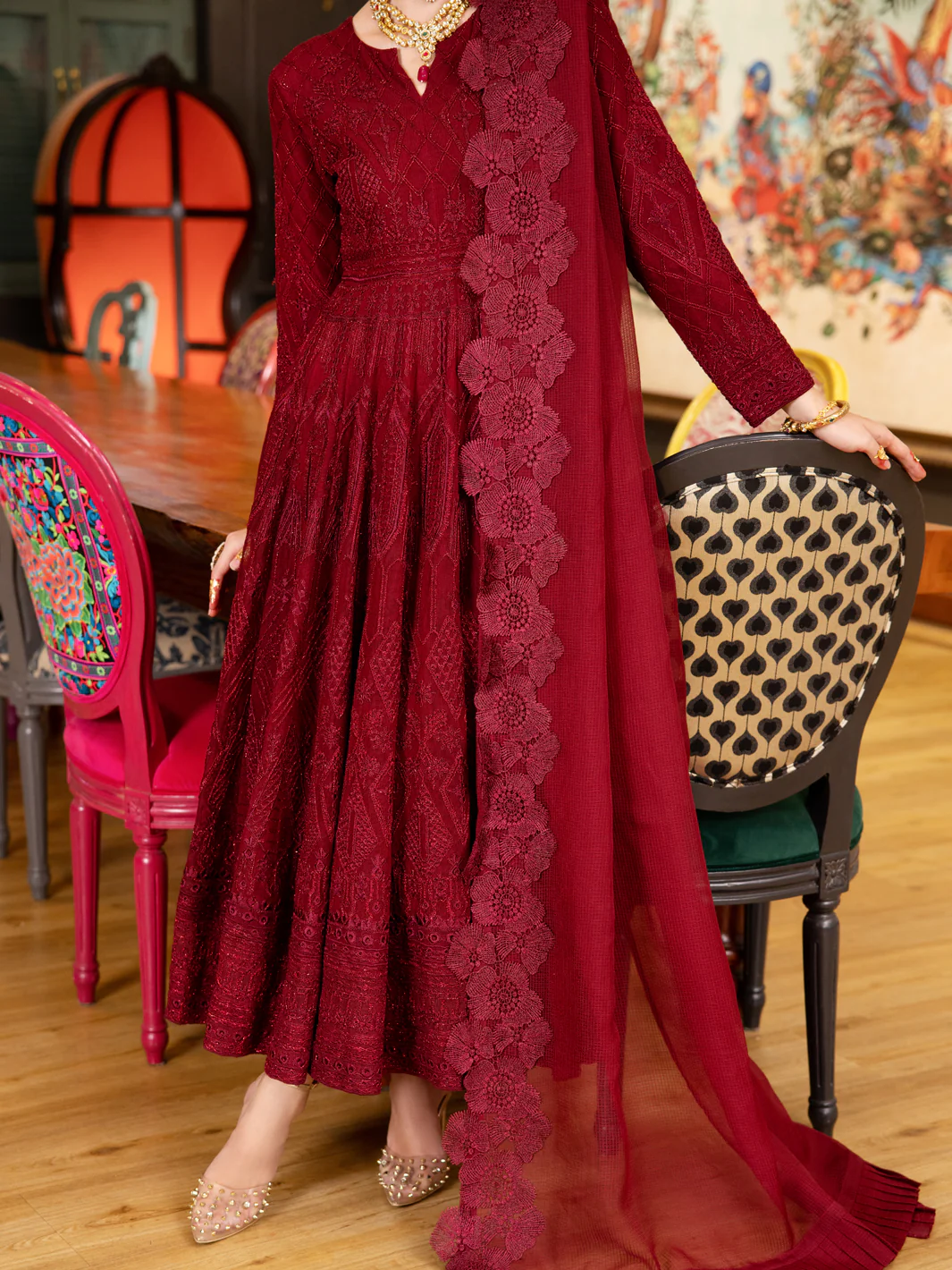 Maroon Poly-Net 3Pc Formal Stitched - AL-3PS-LS-372 - Image 2