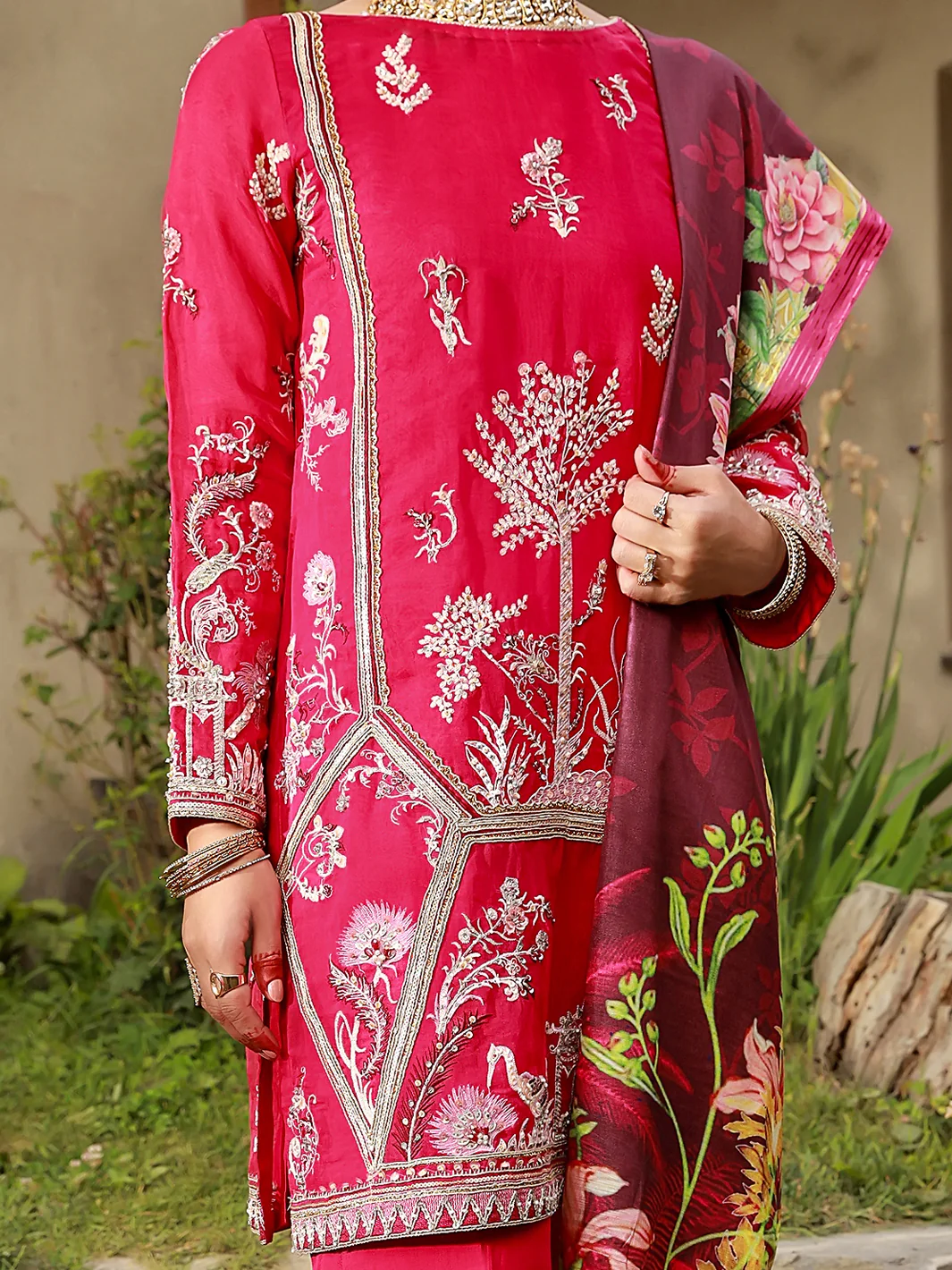 Fuchsia Organza 3Pc Formal Stitched - AL-3PS-LS-376 - Image 4