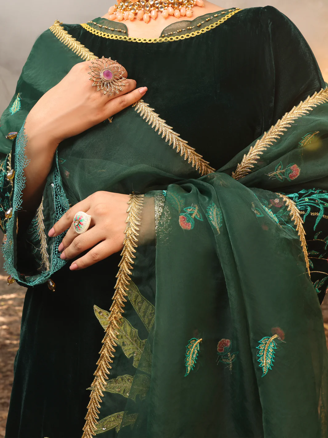 Dark Green Velvet 3Pc Formal Stitched - AL-3PS-LS-389 - Image 3