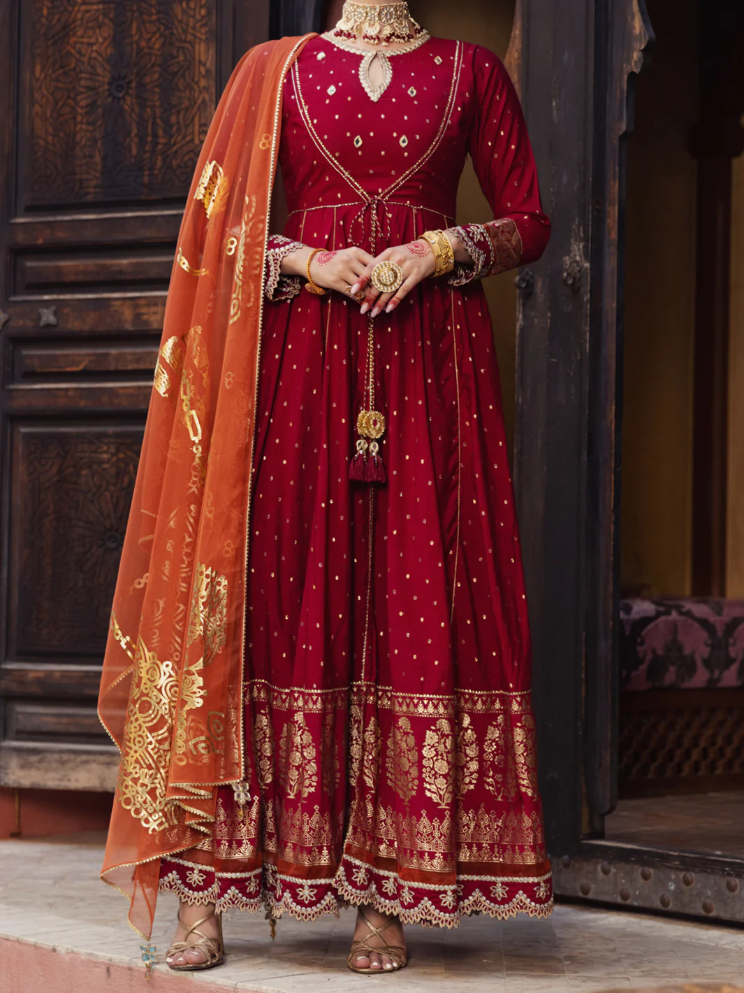 Red Golden Booti 3Pc Formal Stitched - AL-3PS-LS-405 - Image 4