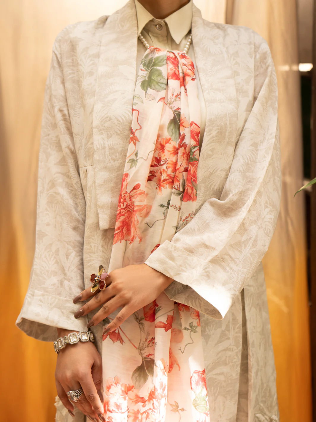 Cream Linen Formal 3Pc Stitched - AL-3PS-LS-417 - Image 4