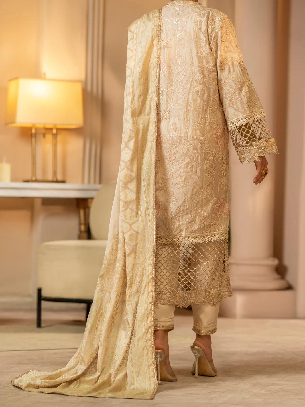 Light Brown Chiffon 3Pc Formal Stitched - AL-3PS-LS-423 - Image 2