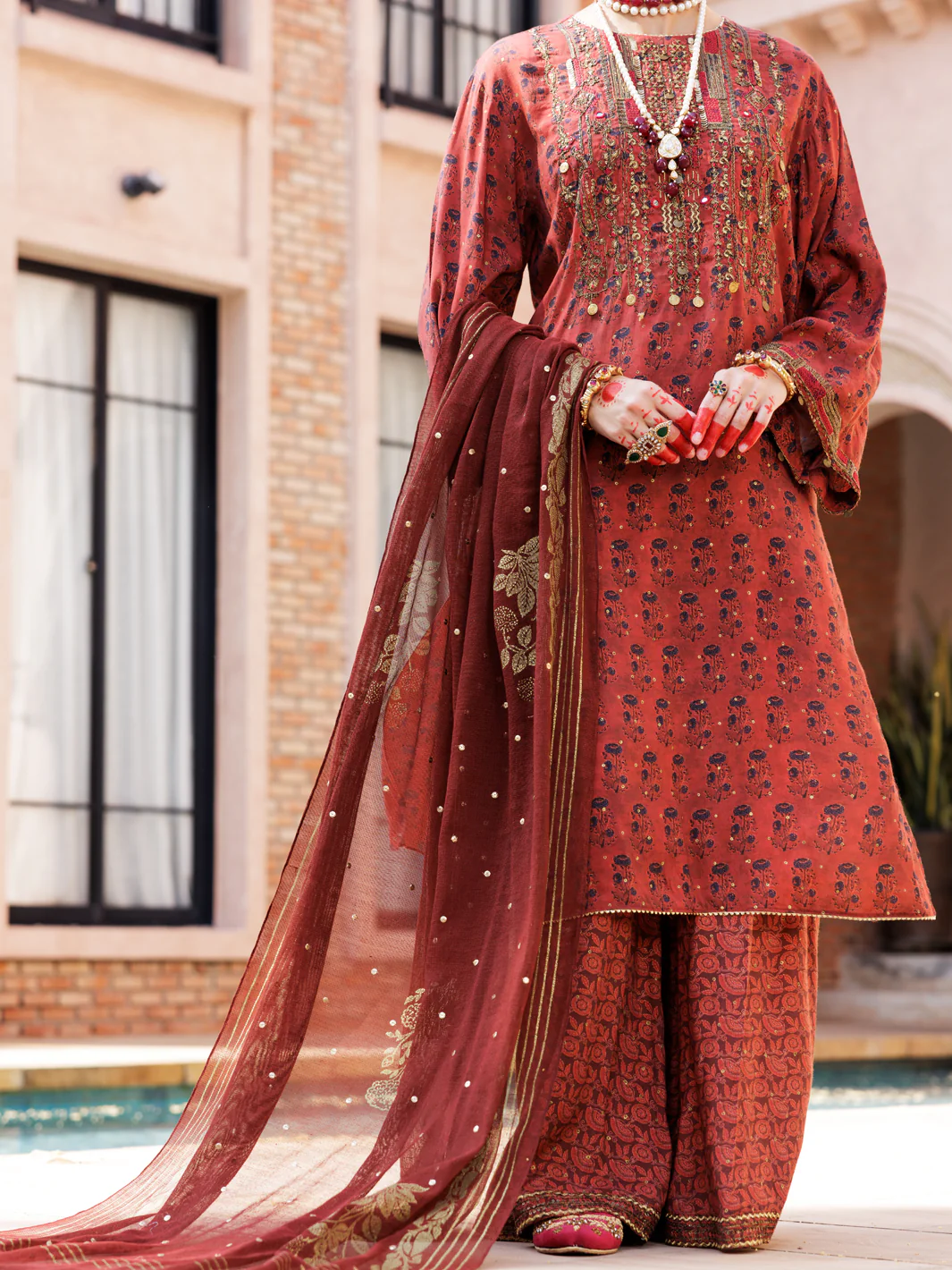 Maroon Maple Silk 3Pc Formal Stitched - AL-3PS-LS-435