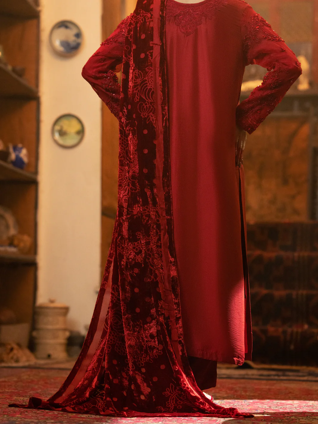 Red Shisha Silk 3Pc Formal Stitched - AL-3PS-LS-439 - Image 4