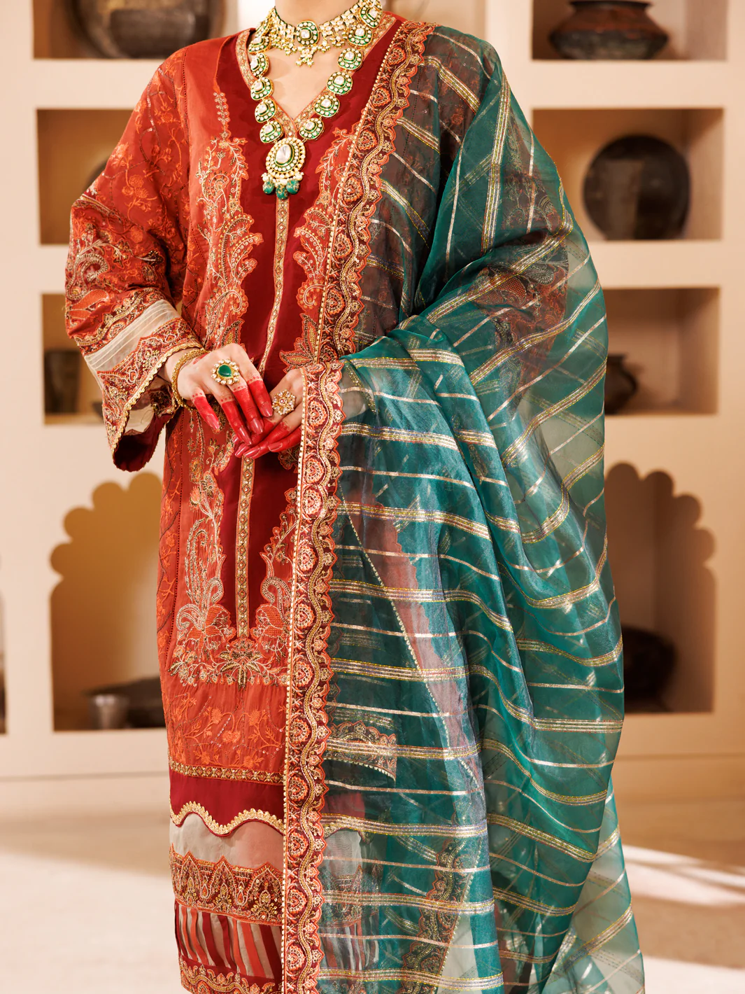 Rust Raw Silk 3Pc Formal Stitched - AL-3PS-LS-453 - Image 4