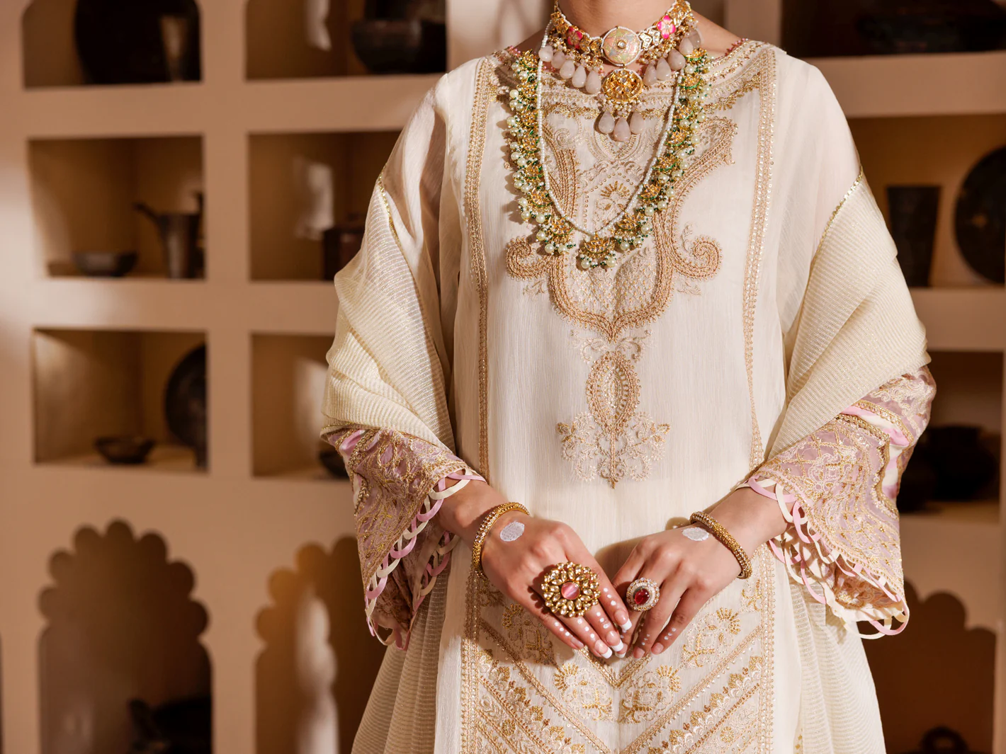 Off White Stripe Khaddi Formal 3Pc Stitched - ALP-3PS-LS-457 - Image 4
