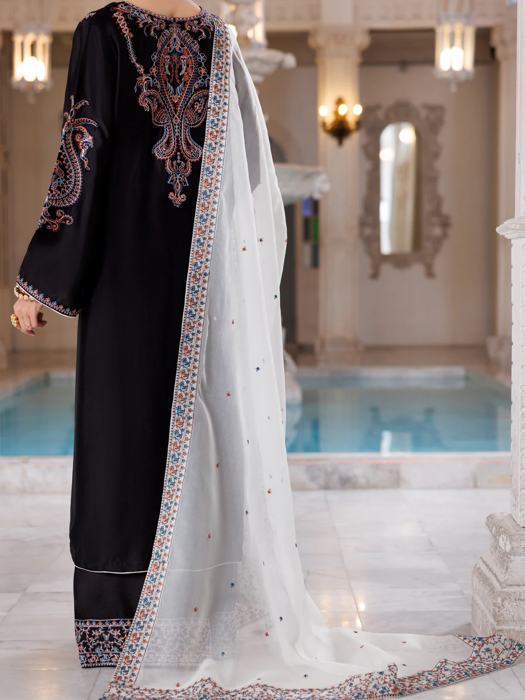 Black Sheesha Silk Formal 3Pc Stitched - AL-3PS-LS-458 - Image 2