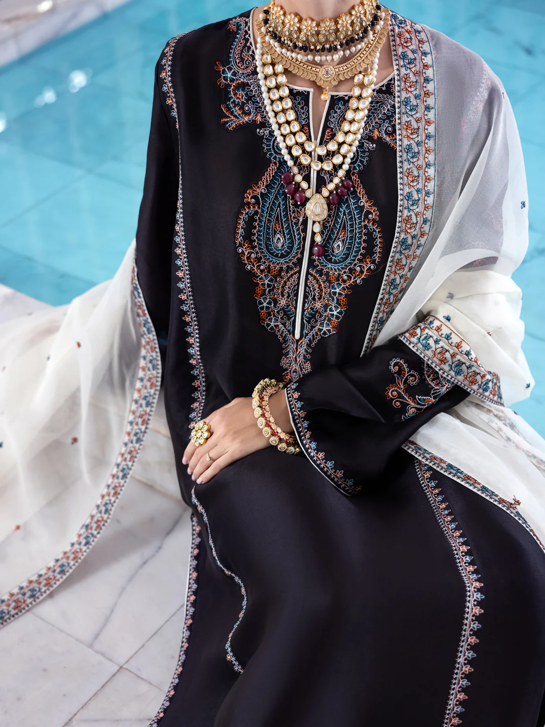 Black Sheesha Silk Formal 3Pc Stitched - AL-3PS-LS-458 - Image 3