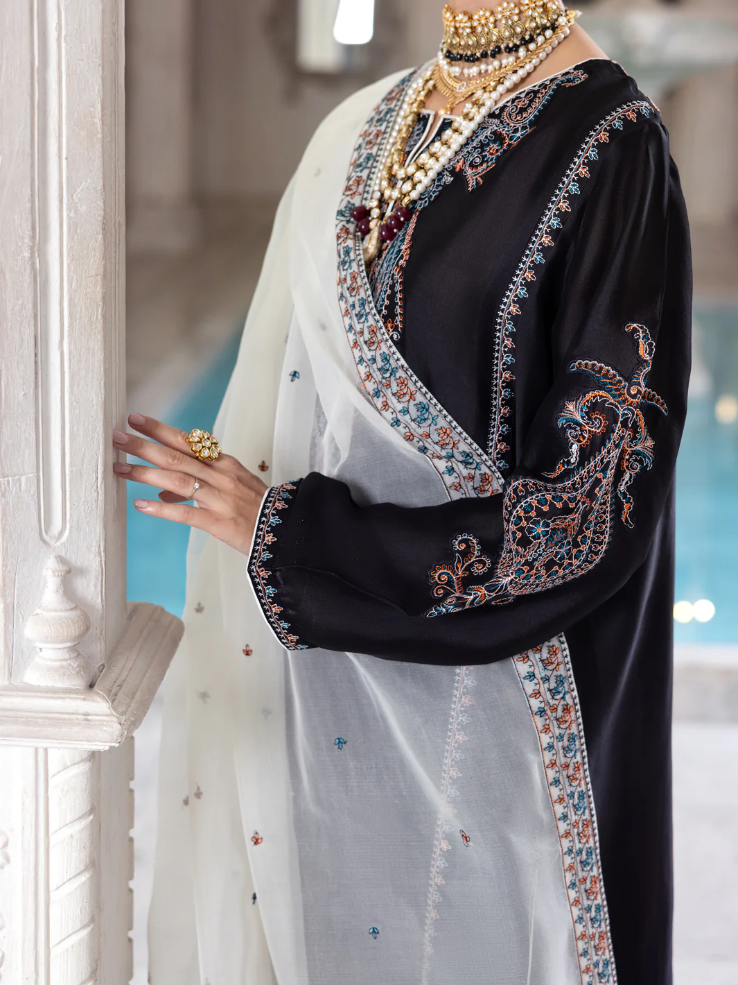 Black Sheesha Silk Formal 3Pc Stitched - AL-3PS-LS-458 - Image 5