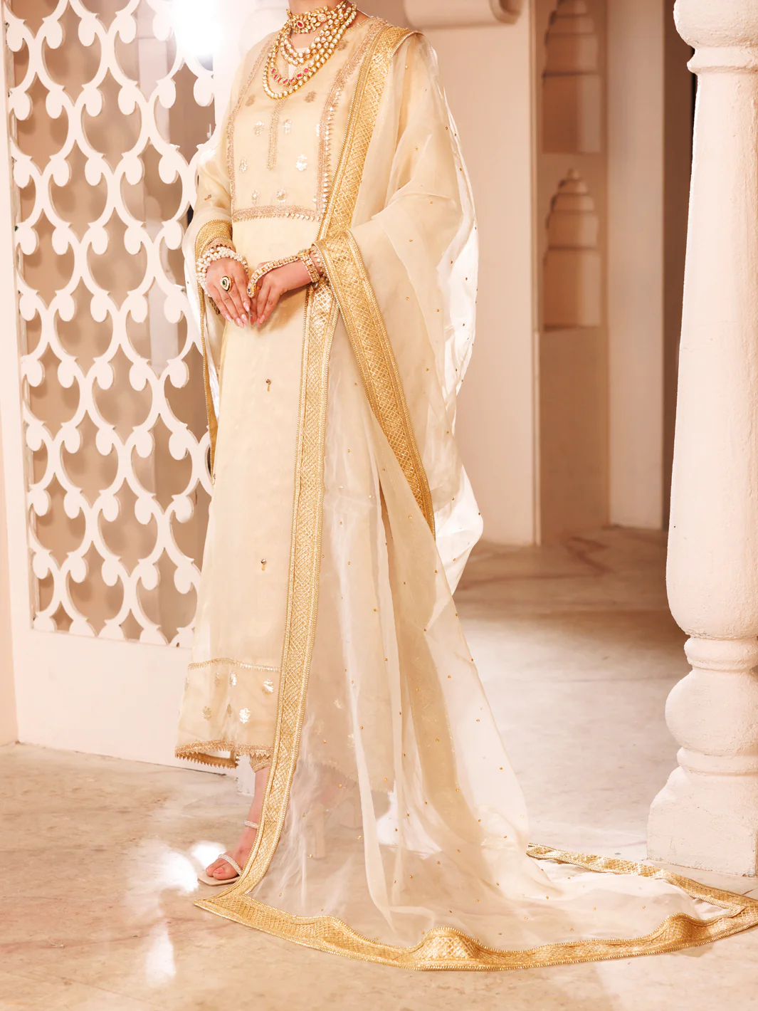 Off White Organza Formal 3Pc Stitched - AL-3PS-LS-487 - Image 2