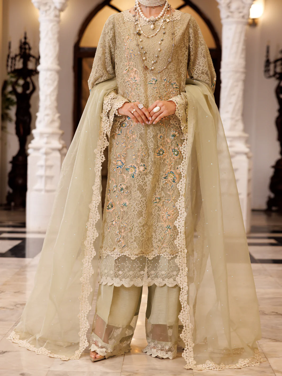 Pistachio Green Poly Shiffly Formal 3Pc Stitched - AL-3PS-LS-507