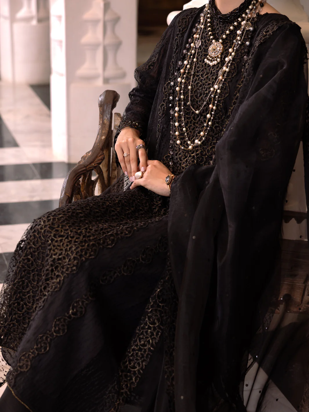 Black Poly Shiffly Formal 3Pc Stitched - AL-3PS-LS-508 - Image 3