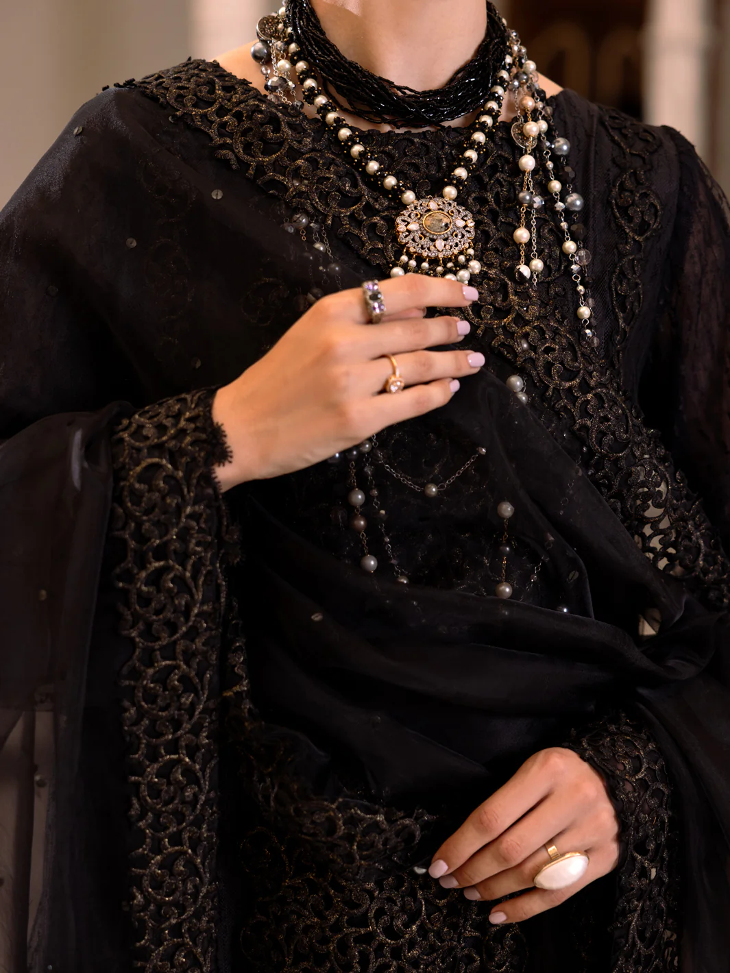 Black Poly Shiffly Formal 3Pc Stitched - AL-3PS-LS-508 - Image 4