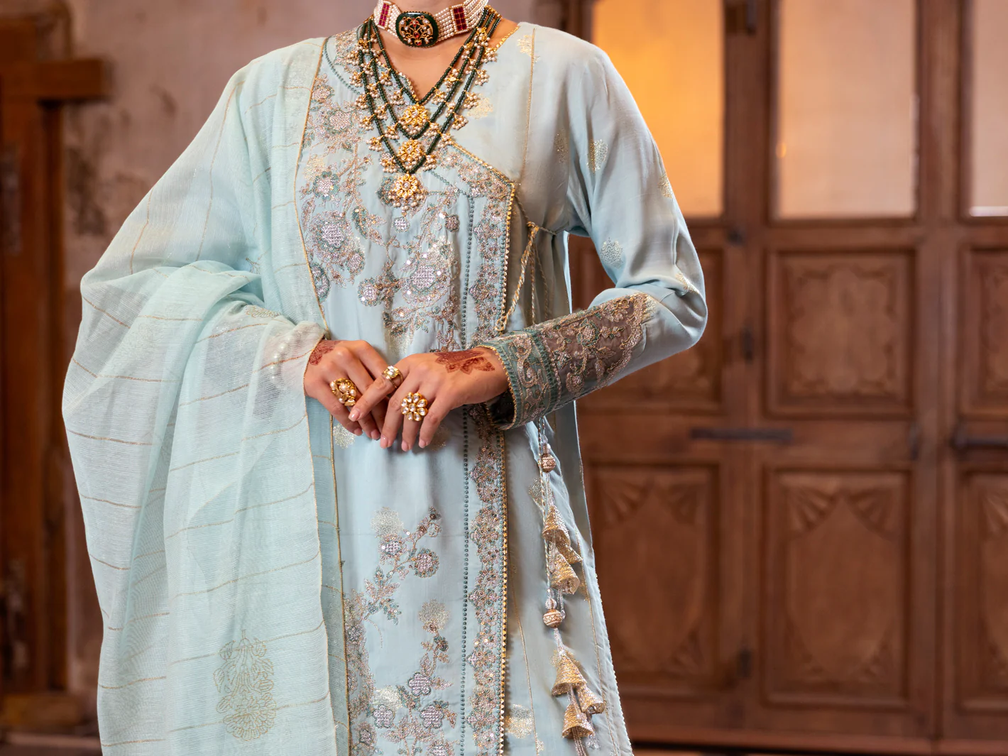 Ice Blue Viscose Lurex Formal 3Pc Stitched - AL-3PS-LS-515 - Image 4