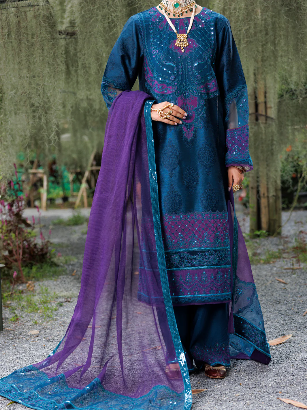 Teal Raw Silk Formal 3Pc Stitched - AL-3PS-LS-522