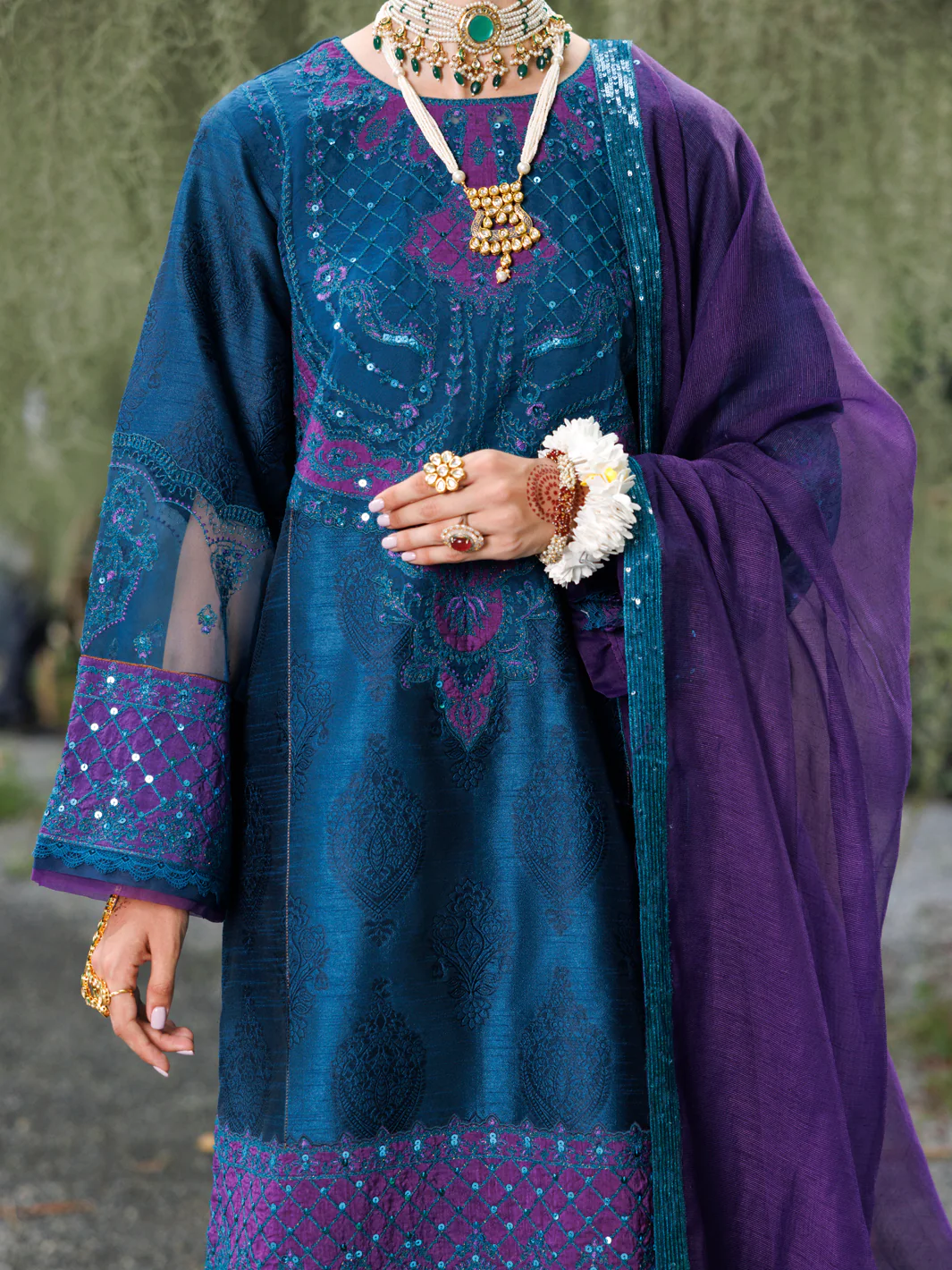 Teal Raw Silk Formal 3Pc Stitched - AL-3PS-LS-522 - Image 3