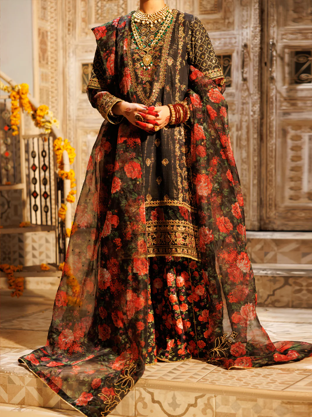 Black Mesuri Net Formal 3Pc Stitched - AL-3PS-LS-551 - Image 4