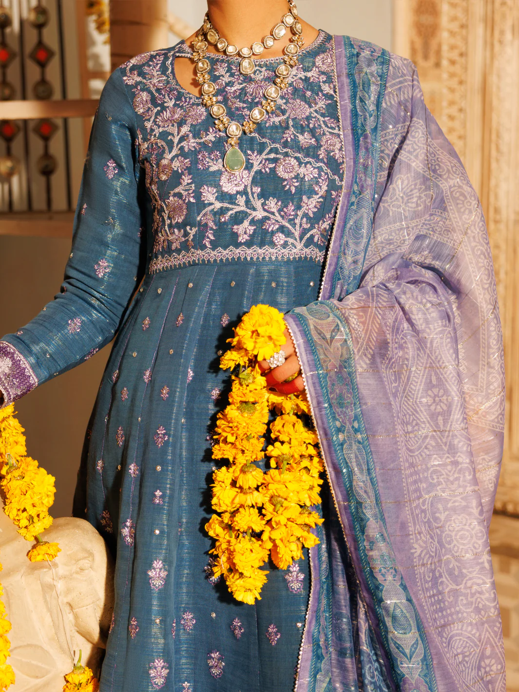 Ice Blue Mesuri Net Formal 3Pc Stitched - AL-3PS-LS-552 - Image 4