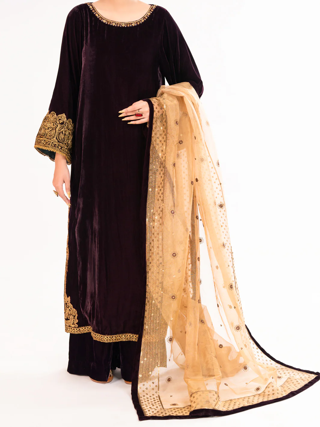 Maroon Velvet Formal 3Pc Stitched - AL-3PS-LS-560 - Image 4