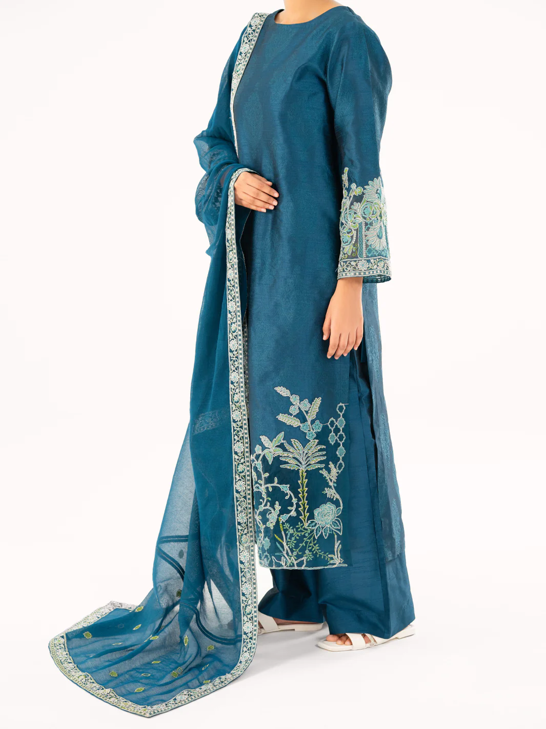 Turquoise Self-Jacquard Silk Formal 3Pc Stitched - AL-3PS-LS-567 - Image 3