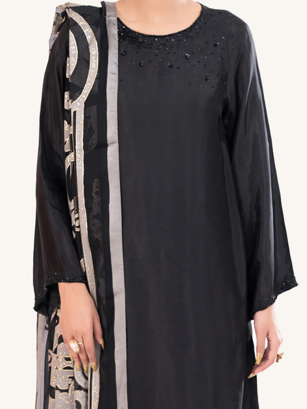 Black Sheesha Silk Formal 3Pc Stitched - AL-3PS-LS-578 - Image 3