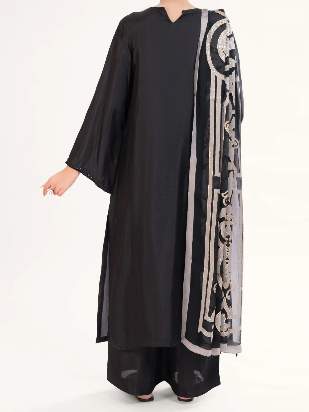 Black Sheesha Silk Formal 3Pc Stitched - AL-3PS-LS-578 - Image 4