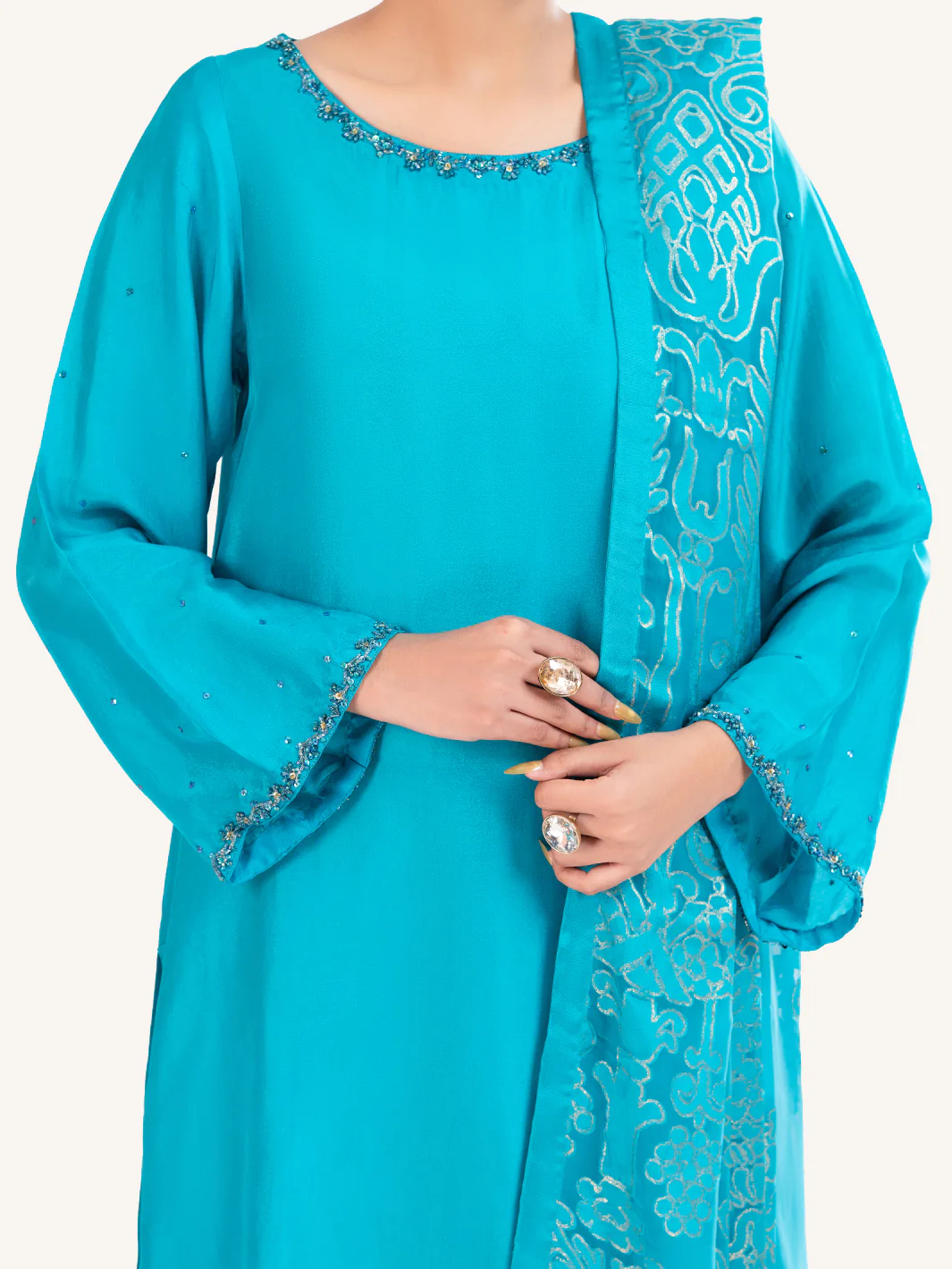 Sea Green Sheesha Silk Formal 3Pc Stitched - AL-3PS-LS-579 - Image 3