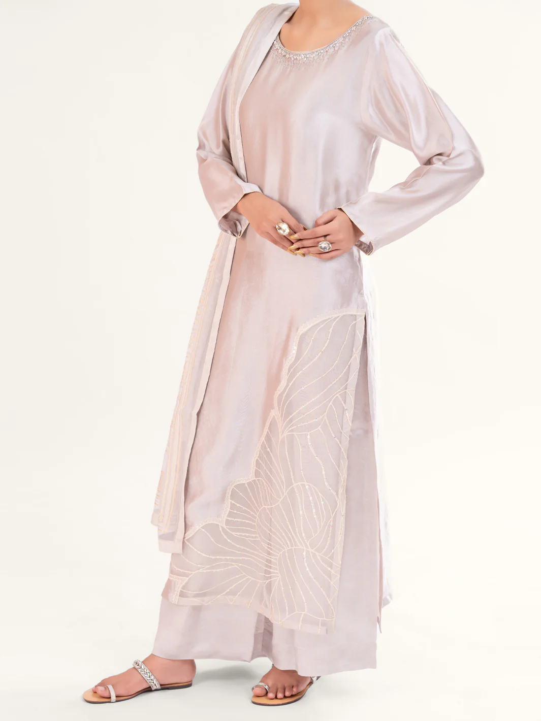Beige Sheesha Silk Formal 3Pc Stitched - AL-3PS-LS-580 - Image 4