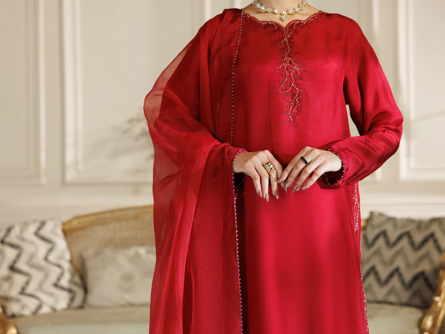 Red Viscose Formal Stitched 3Pc - AL-3PS-LS-589 - Image 5