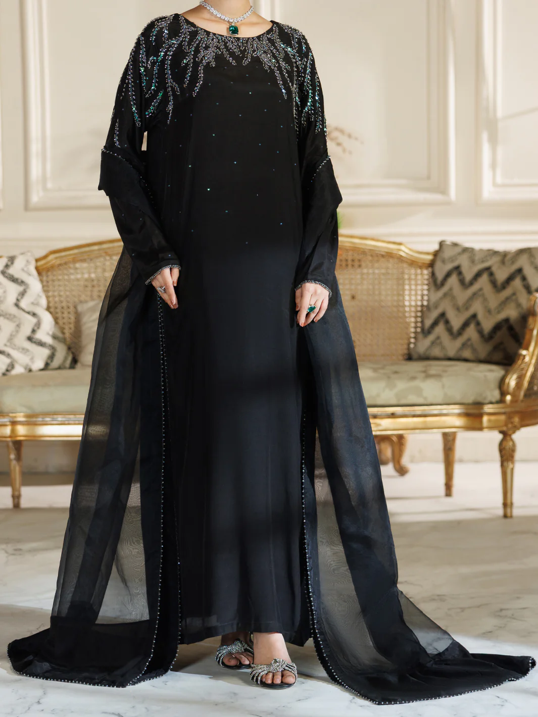Black Viscose Formal Stitched 3Pc - AL-3PS-LS-590 - Image 3