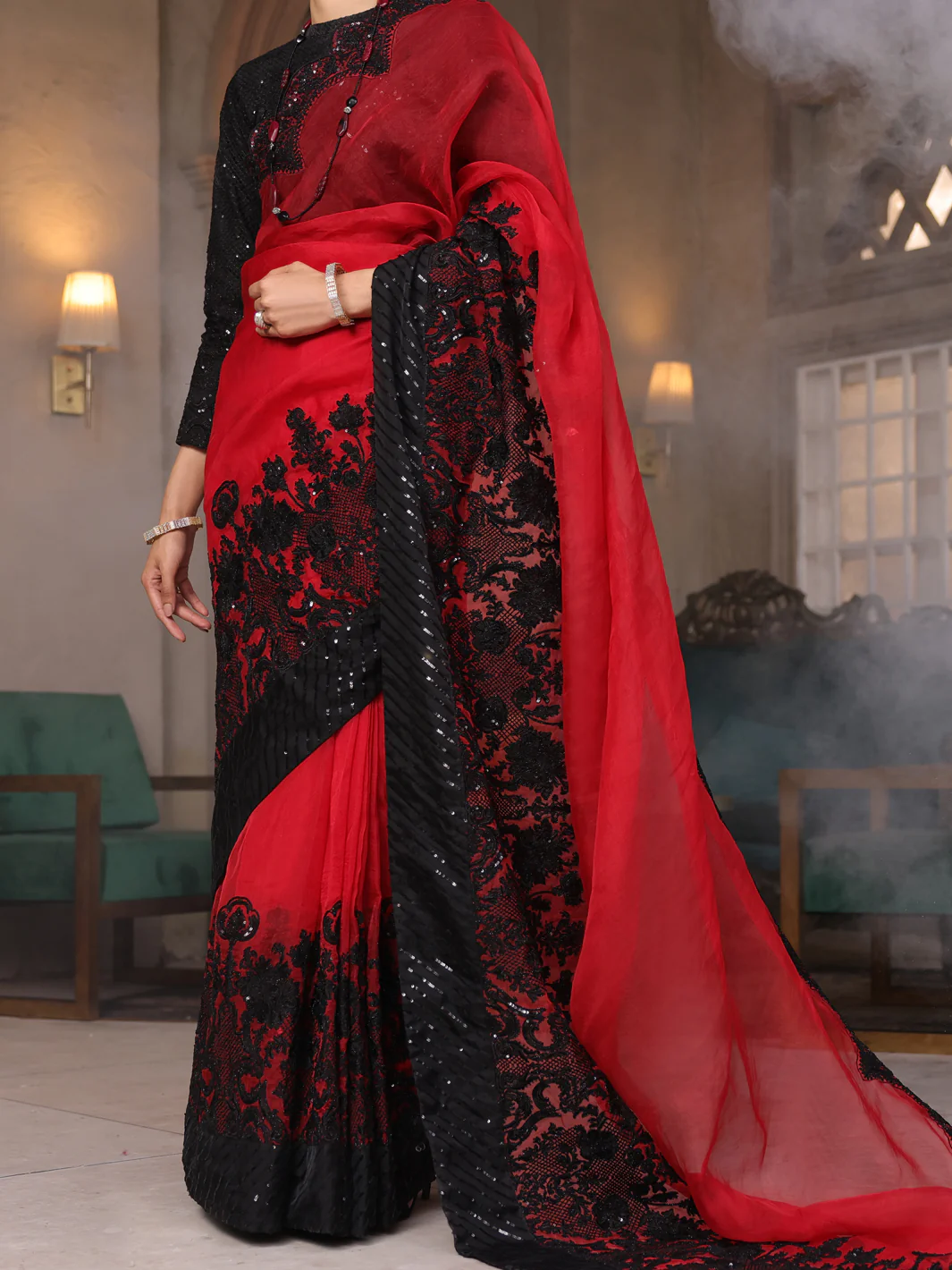 Red Black 3Pc Unstitched - AL-3PS-LS-SR-UN-427 - Image 2